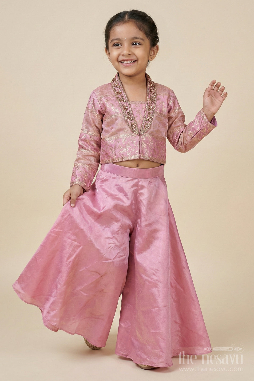 The Nesavu Girls Sharara / Plazo Set Girls Sharara Set with Designer Yoke for Weddings and Festive Occasions Nesavu Nesavu girls sharara set with designer yoke and sling bag for weddings and festive wear