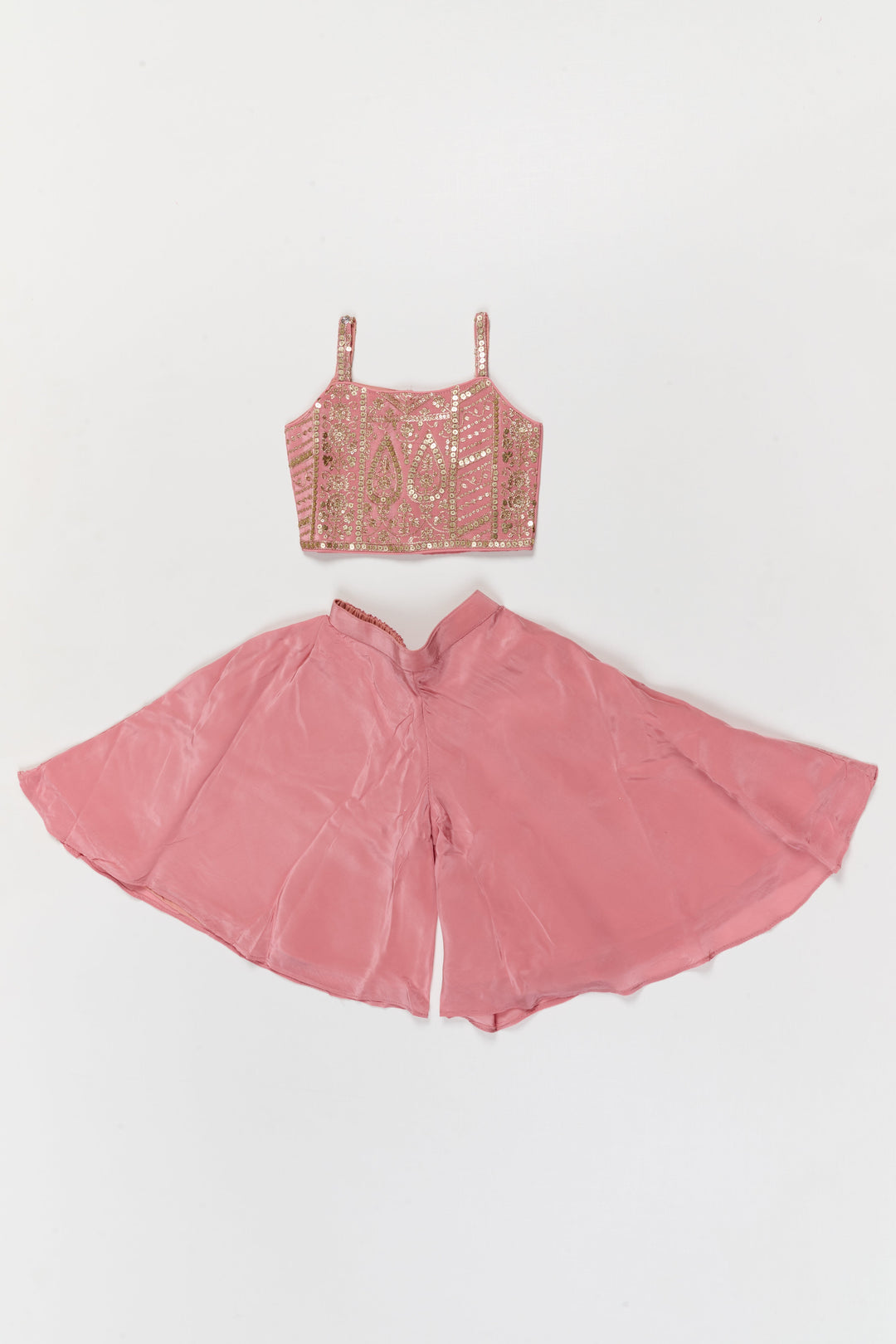 The Nesavu Girls Sharara / Plazo Set Girls Sharara Set with Embroidered Jacket for Weddings and Special Occasions Nesavu 16 (1Y) / Peach / Georgette GPS953A-16 Nesavu girls sharara set with designer embroidered jacket and georgette flared pants for festive events