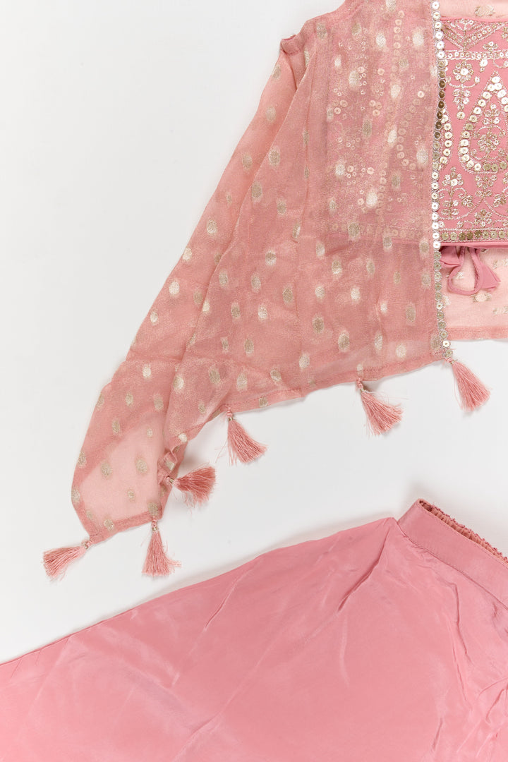 The Nesavu Girls Sharara / Plazo Set Girls Sharara Set with Embroidered Jacket for Weddings and Special Occasions Nesavu Nesavu girls sharara set with designer embroidered jacket and georgette flared pants for festive events