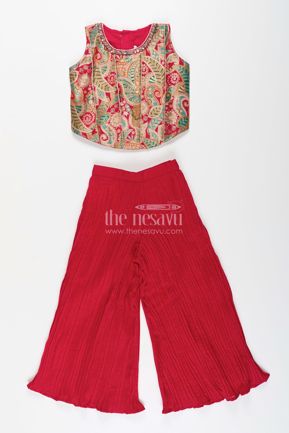 The Nesavu Girls Sharara / Plazo Set Girls Sharara Set with Embroidered Yoke for Festive and Ethnic Functions Nesavu 12 (3M) / Half white GPS698B-12 Nesavu girls sharara set designer embroidery yoke georgette flared pants