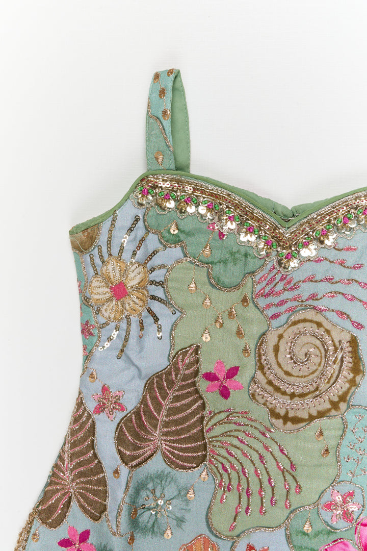 The Nesavu Girls Sharara / Plazo Set Girls Sharara Set with Embroidered Yoke for Festive Functions Nesavu Nesavu girls sharara set with embroidered yoke and dupatta for festive wear and weddings