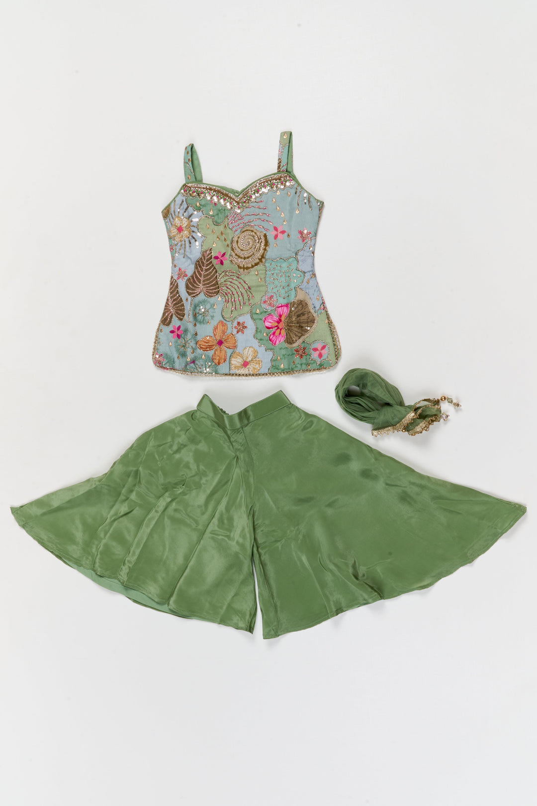 The Nesavu Girls Sharara / Plazo Set Girls Sharara Set with Embroidered Yoke for Festive Functions Nesavu Nesavu girls sharara set with embroidered yoke and dupatta for festive wear and weddings