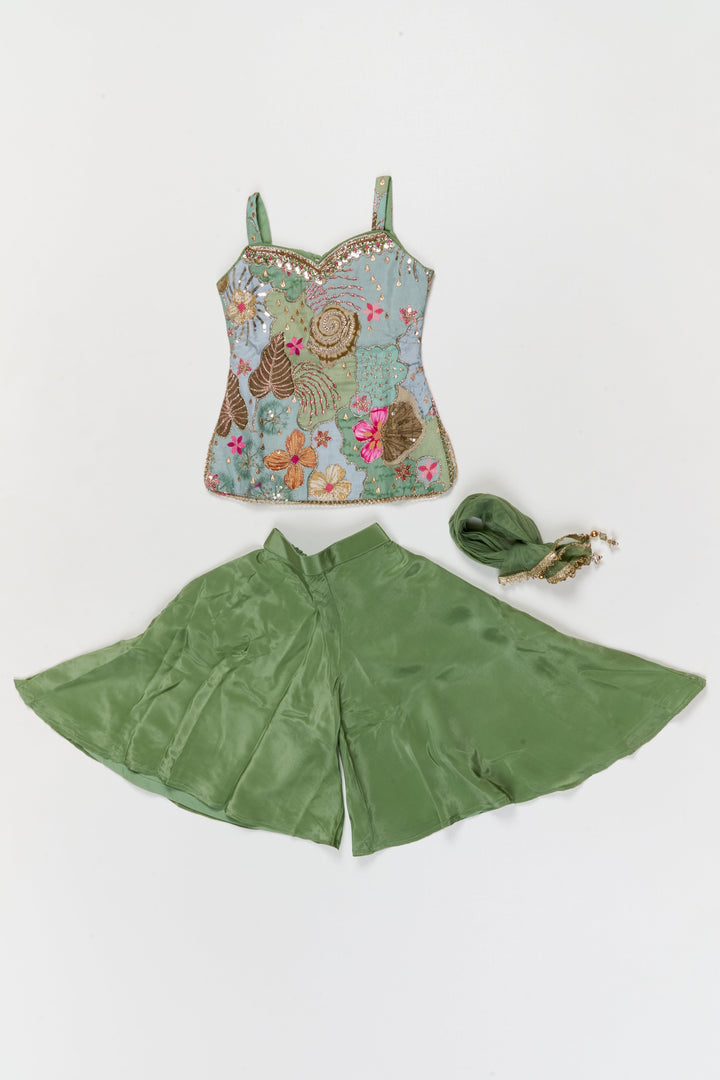 The Nesavu Girls Sharara / Plazo Set Girls Sharara Set with Embroidered Yoke for Festive Functions Nesavu Nesavu girls sharara set with embroidered yoke and dupatta for festive wear and weddings