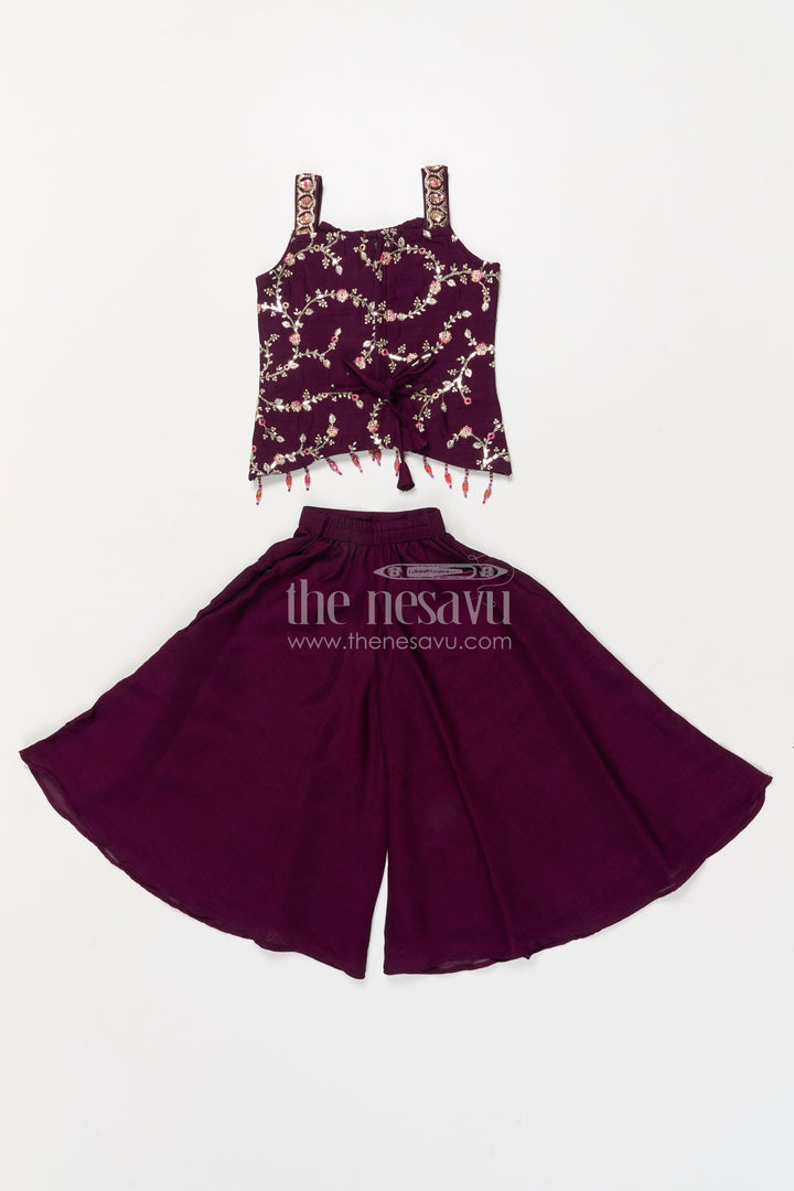 The Nesavu Girls Sharara / Plazo Set Girls Sharara Set with Embroidered Yoke for Festive Parties and Family Gatherings Nesavu Nesavu girls sharara set with embroidered yoke and dupatta for festive parties and cultural events