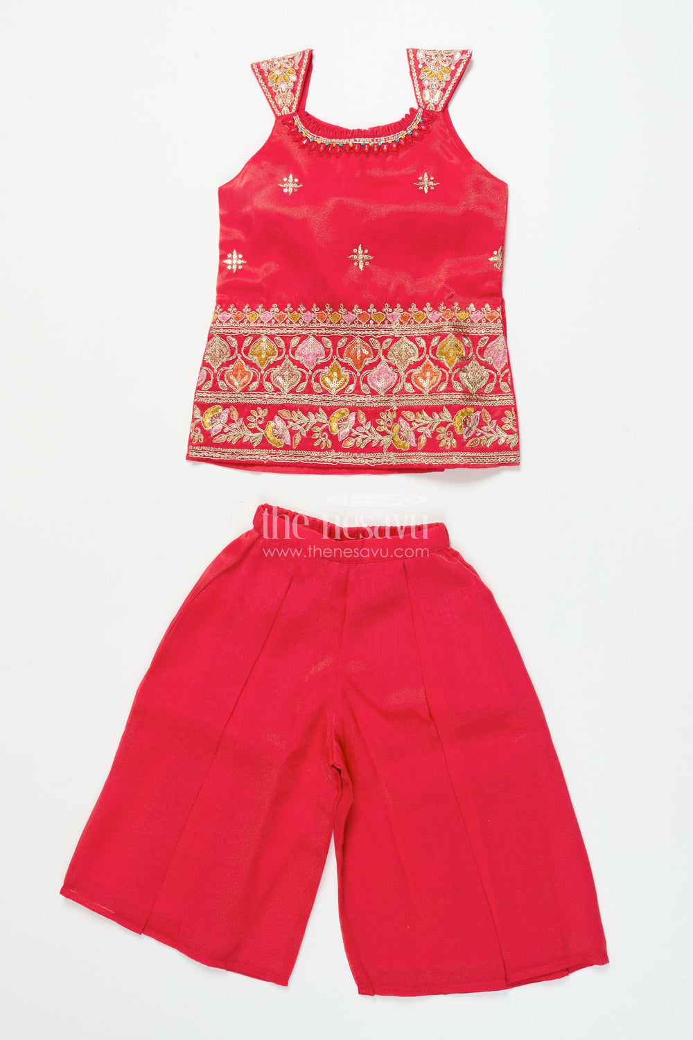 The Nesavu Girls Sharara / Plazo Set Girls Sharara Set with Embroidered Yoke for Wedding and Festive Wear Nesavu 16 (1Y) / Pink GPS893C-16 Nesavu girls sharara set georgette embroidered yoke weddings festive events