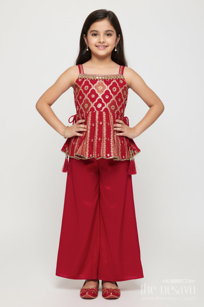 The Nesavu Girls Sharara / Plazo Set Girls Sharara Set with Embroidered Yoke for Weddings and Festive Events Nesavu 18 (2Y) / Pink GPS750A-18 Nesavu girls georgette sharara set embroidered yoke weddings Diwali special events