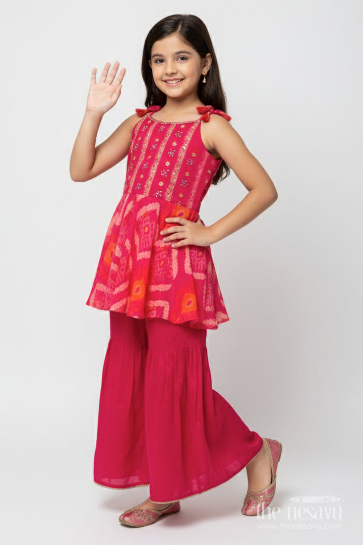 The Nesavu Girls Sharara / Plazo Set Girls Sharara Set with Embroidered Yoke for Weddings and Festive Functions Nesavu 18 (2Y) / Pink GPS772A-18 Nesavu girls embroidered sharara set georgette perfect festive celebrations wedding occasions