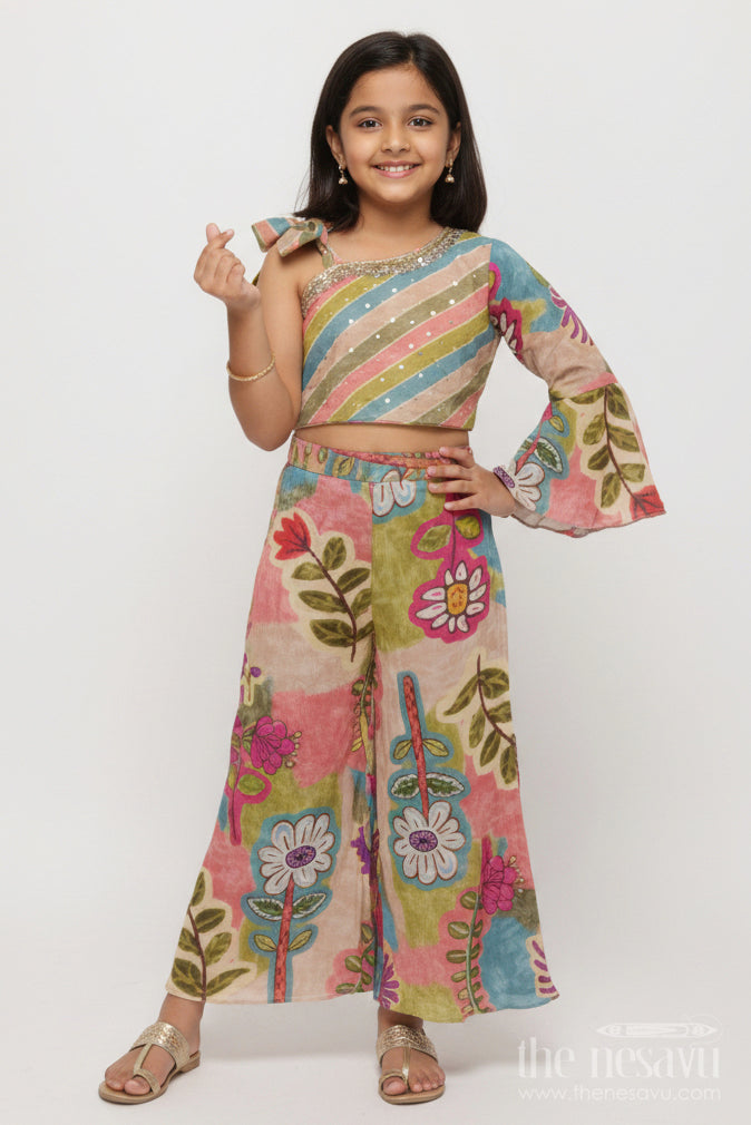 The Nesavu Girls Sharara / Plazo Set Girls Sharara Set with Embroidery for Festive Celebrations and Family Events Nesavu 16 (1Y) / Multicolor GPS636A-16 Nesavu girls sharara set digital print embroidery  festive outfit weddings events