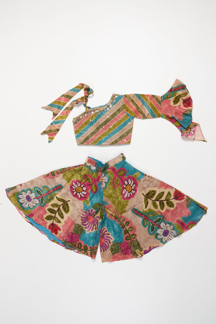 The Nesavu Girls Sharara / Plazo Set Girls Sharara Set with Embroidery for Festive Celebrations and Family Events Nesavu Nesavu girls sharara set digital print embroidery  festive outfit weddings events