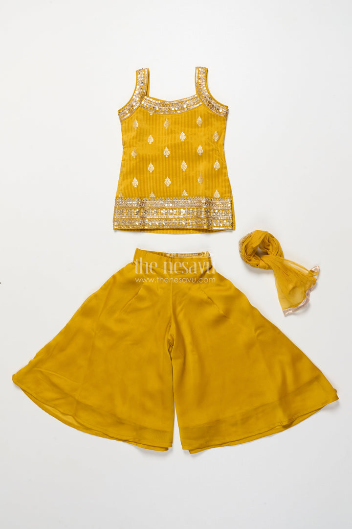 The Nesavu Girls Sharara / Plazo Set Girls Sharara Set with Sequin Embroidered Yoke for Festive Events Nesavu Nesavu girls georgette sharara set sequin embroidered top festive occasions