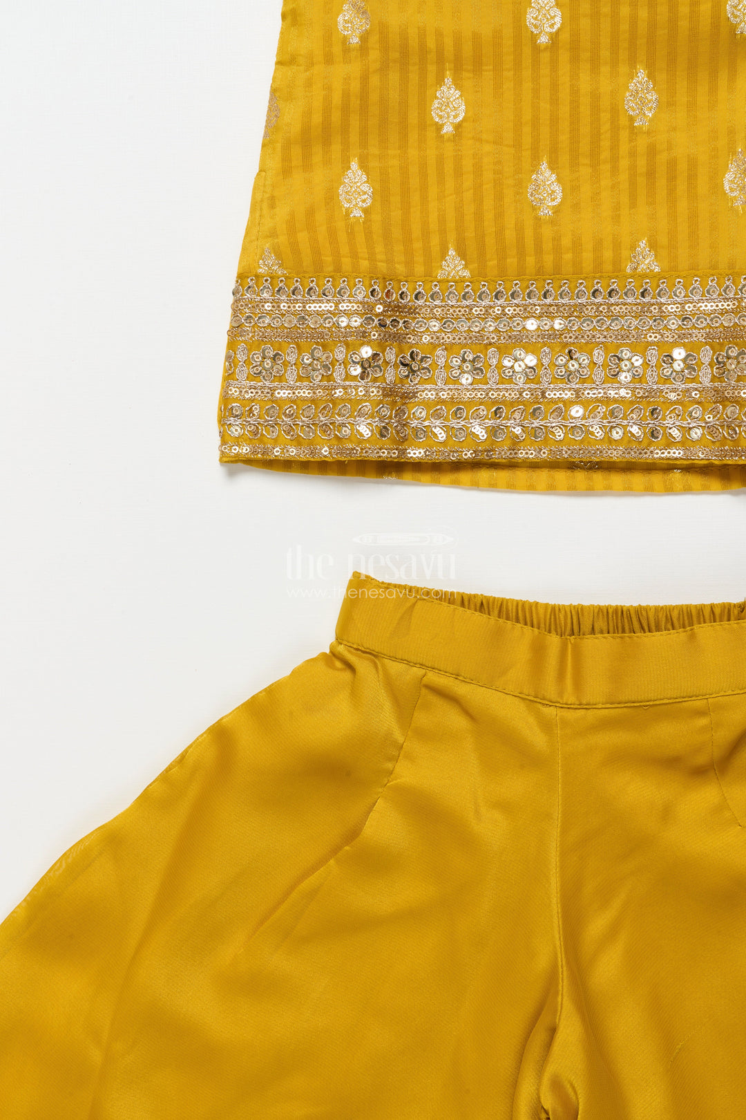 The Nesavu Girls Sharara / Plazo Set Girls Sharara Set with Sequin Embroidered Yoke for Festive Events Nesavu Nesavu girls georgette sharara set sequin embroidered top festive occasions