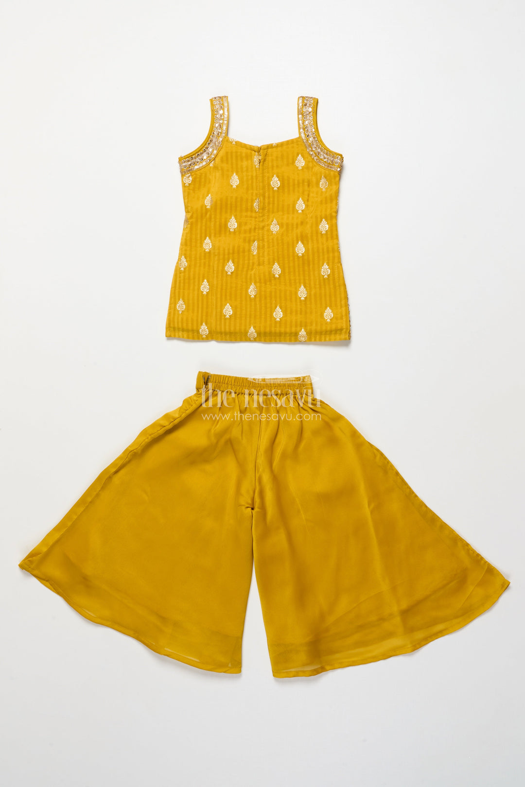 The Nesavu Girls Sharara / Plazo Set Girls Sharara Set with Sequin Embroidered Yoke for Festive Events Nesavu Nesavu girls georgette sharara set sequin embroidered top festive occasions