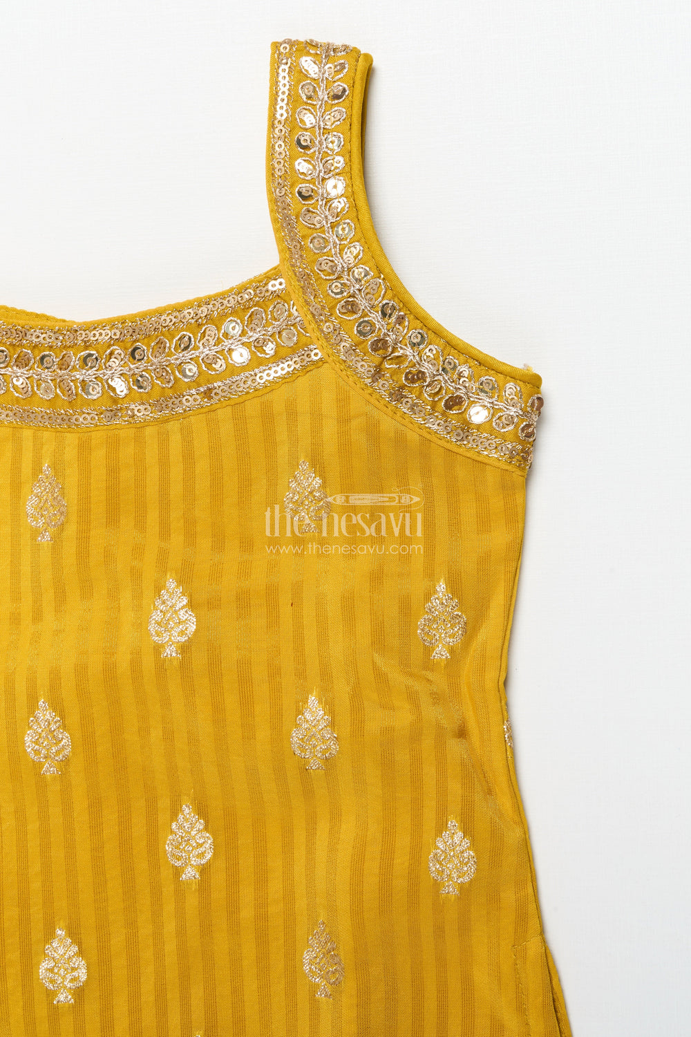The Nesavu Girls Sharara / Plazo Set Girls Sharara Set with Sequin Embroidered Yoke for Festive Events Nesavu Nesavu girls georgette sharara set sequin embroidered top festive occasions