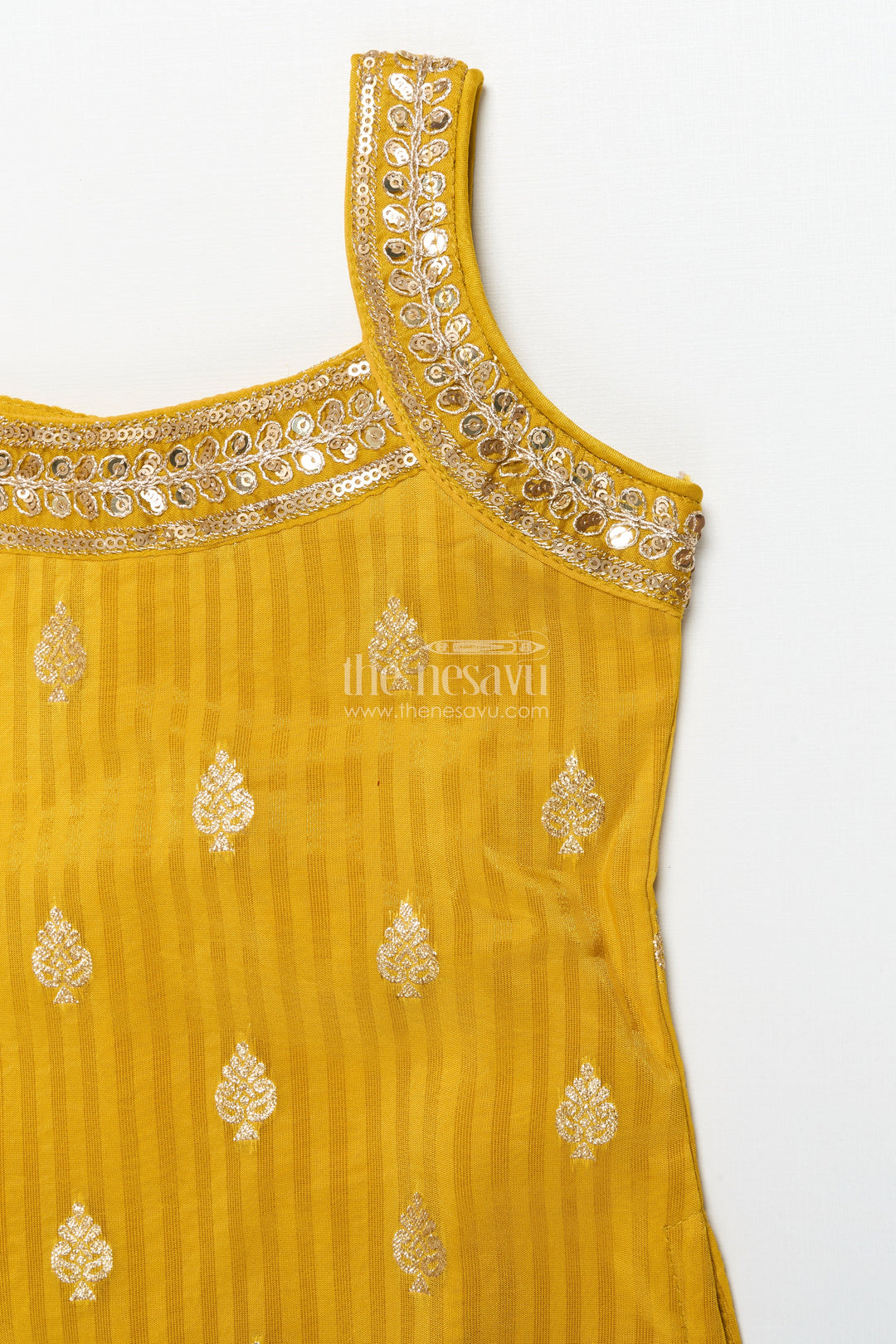 The Nesavu Girls Sharara / Plazo Set Girls Sharara Set with Sequin Embroidered Yoke for Festive Events Nesavu Nesavu girls georgette sharara set sequin embroidered top festive occasions