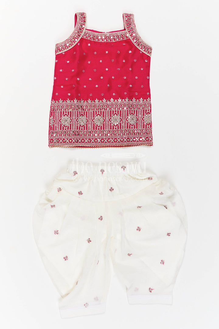 The Nesavu Girls Sharara / Plazo Set Girls Sharara Set with Sequin Work for Family Functions Nesavu Nesavu Girls Sharara Set In Pink For Celebrations