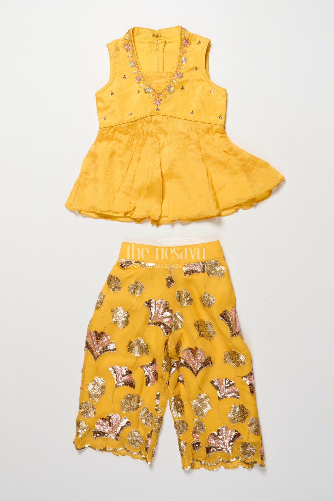 The Nesavu Girls Sharara / Plazo Set Girls Sharara Set with Sequins for Festive and Traditional Wear Nesavu Nesavu festive sharara set girls sequin embroidery ideal Diwali family celebrations