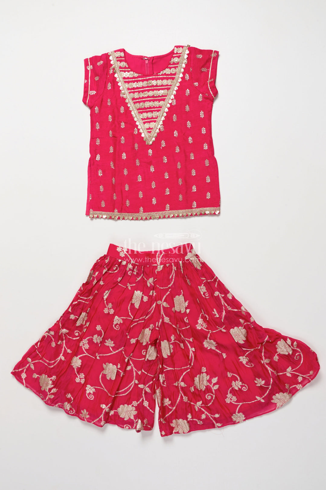 The Nesavu Girls Sharara / Plazo Set Girls Sharara Suit with Ethnic Embroidery for Weddings and Festive Functions Nesavu Nesavu girls sharara suit embroidery perfect ethnic wear weddings poojas festive occasions