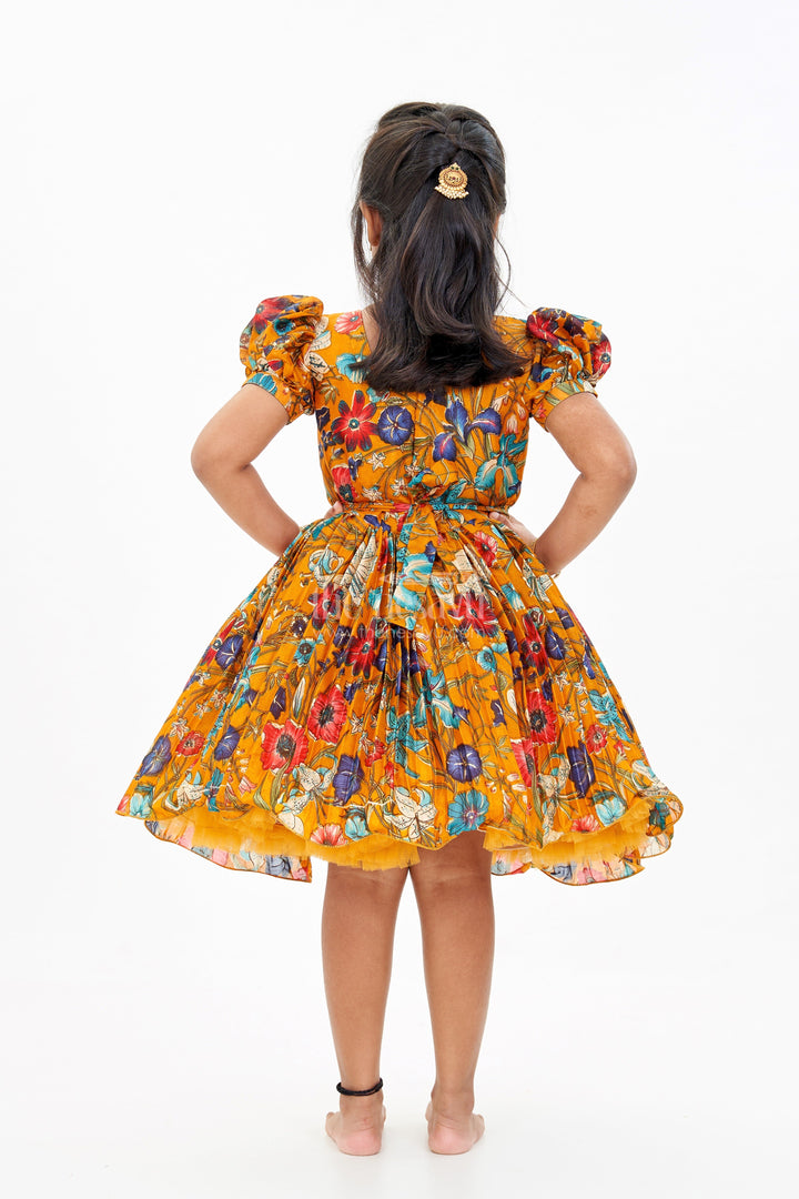 The Nesavu Silk Party Frock Girls Short Anarkali Frock with Chinon Digital Floral Print and Embellished V-Neckline for Elegant Style Nesavu Nesavu Girls Short Anarkali Frock Floral Digital Print Embellished Neckline