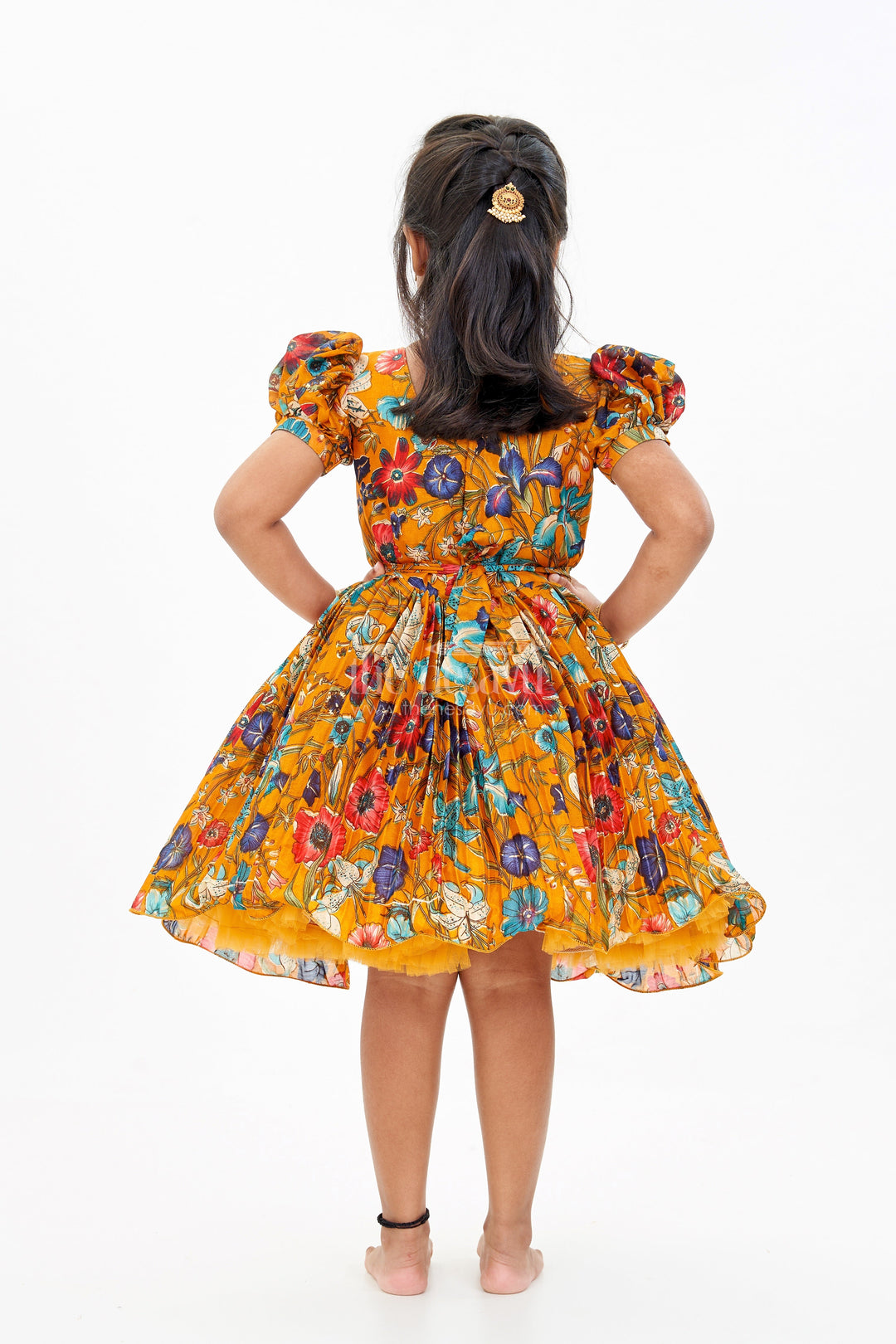 The Nesavu Silk Party Frock Girls Short Anarkali Frock with Chinon Digital Floral Print and Embellished V-Neckline for Elegant Style Nesavu Nesavu Girls Short Anarkali Frock Floral Digital Print Embellished Neckline