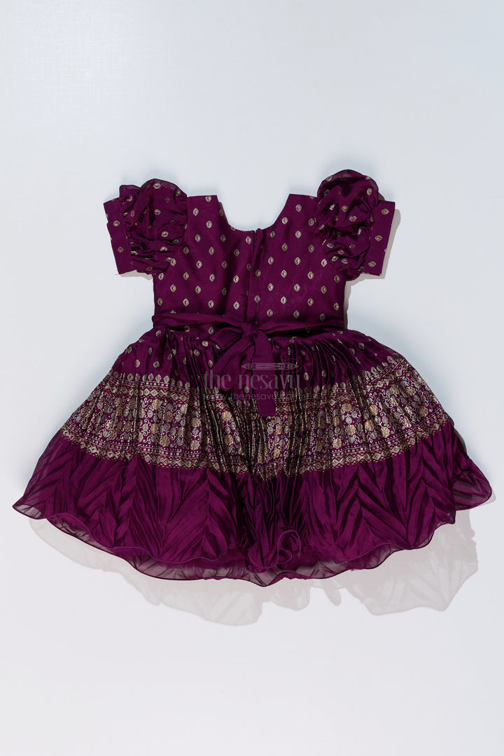 The Nesavu Silk Party Frock Girls Short Frock Silk with Rich Embroidered Borders and Classic Puff Sleeves for an Ethnic Look Nesavu Nesavu Girls Short Frock Silk Rich Gold Embroidery Elegant Puff Sleeves