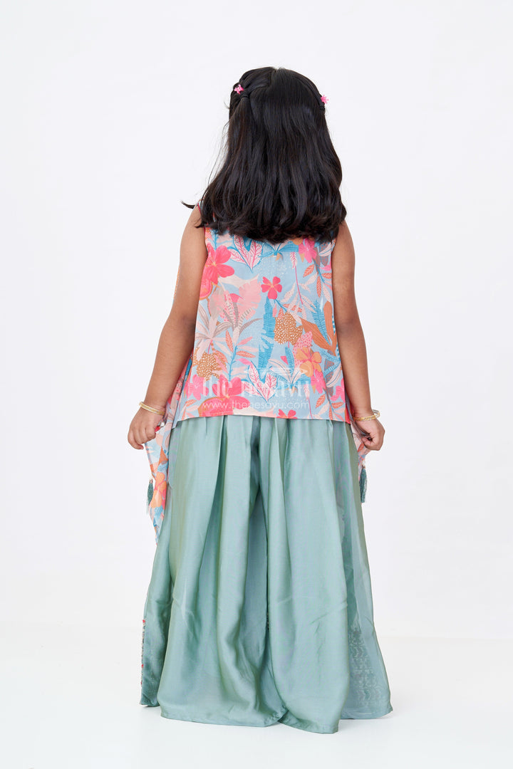 The Nesavu Girls Sharara / Plazo Set Girls Shrug Plazo Set with Embroidered Georgette and Digital Printed Jacket for Stylish Festive Wear Nesavu Nesavu Girls Shrug Plazo Set Embroidered Georgette Digital Printed Jacket Festive Wear