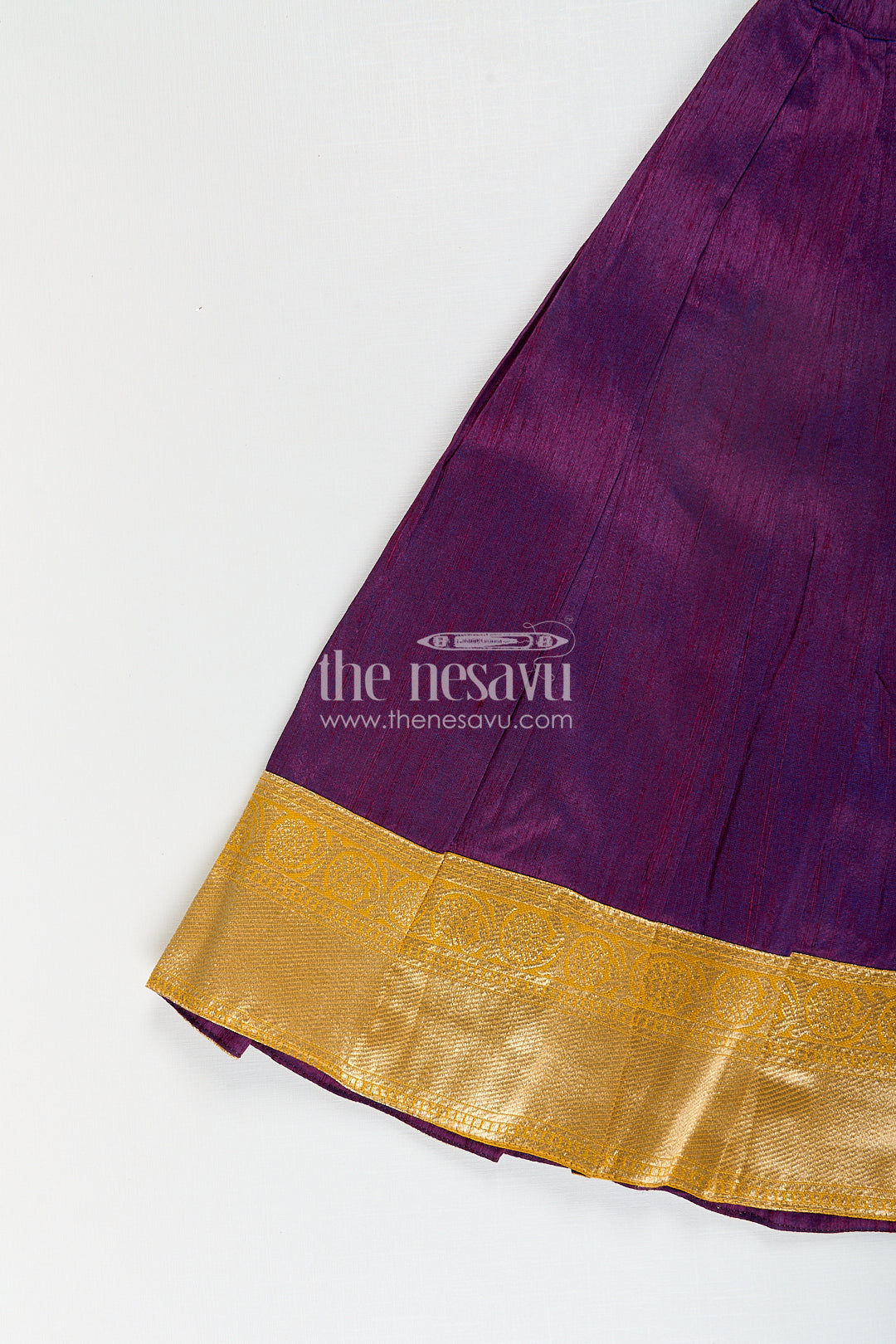 The Nesavu Girls Lehenga Choli Girls Silk Banarasi Lehenga in Semi Jacquard with Raw Silk Skirt and Puff Sleeves for Elegant Looks Nesavu Nesavu Elegant Girls Silk Banarasi Lehenga Puff Sleeves Raw Silk Skirt Traditional Wear