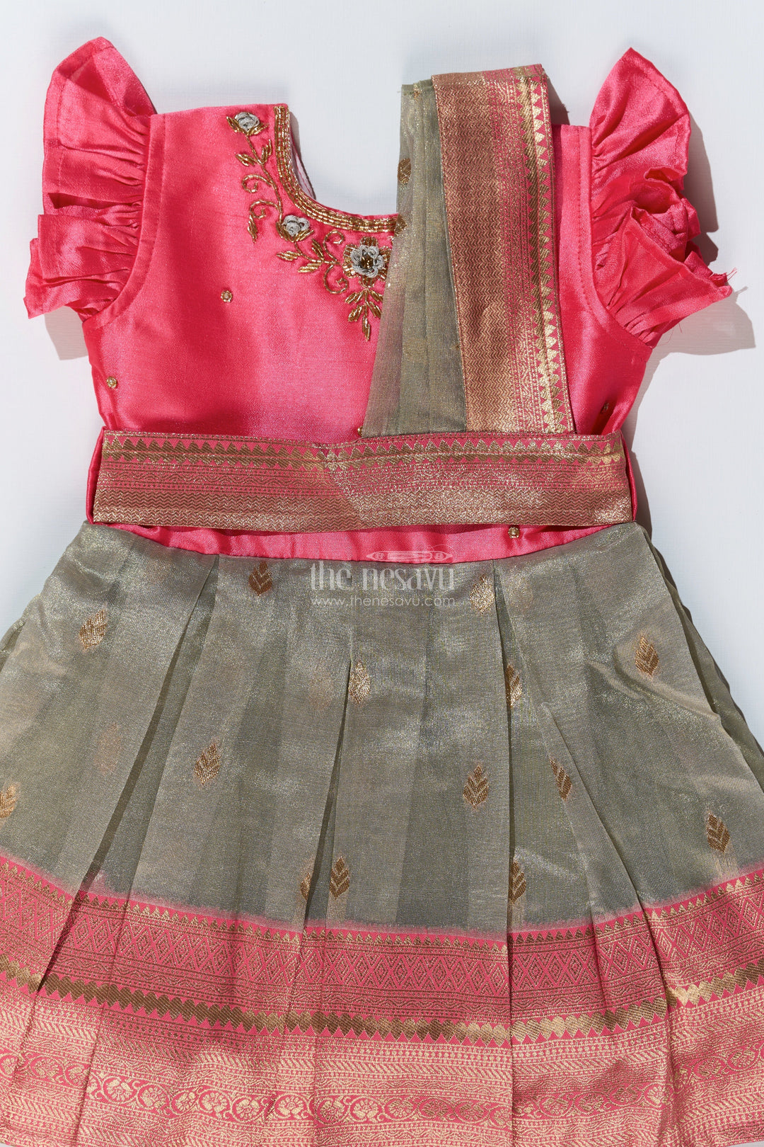 The Nesavu Silk Party Frock Girls Silk Blend Party Dress with Traditional Zari Border and Elegant Embroidery Nesavu Girls Silk Blend Party Dress Zari Border Elegant Embroidery | The Nesavu