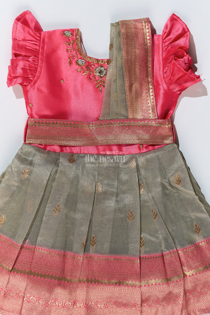 The Nesavu Silk Party Frock Girls Silk Blend Party Dress with Traditional Zari Border and Elegant Embroidery Nesavu Girls Silk Blend Party Dress Zari Border Elegant Embroidery | The Nesavu
