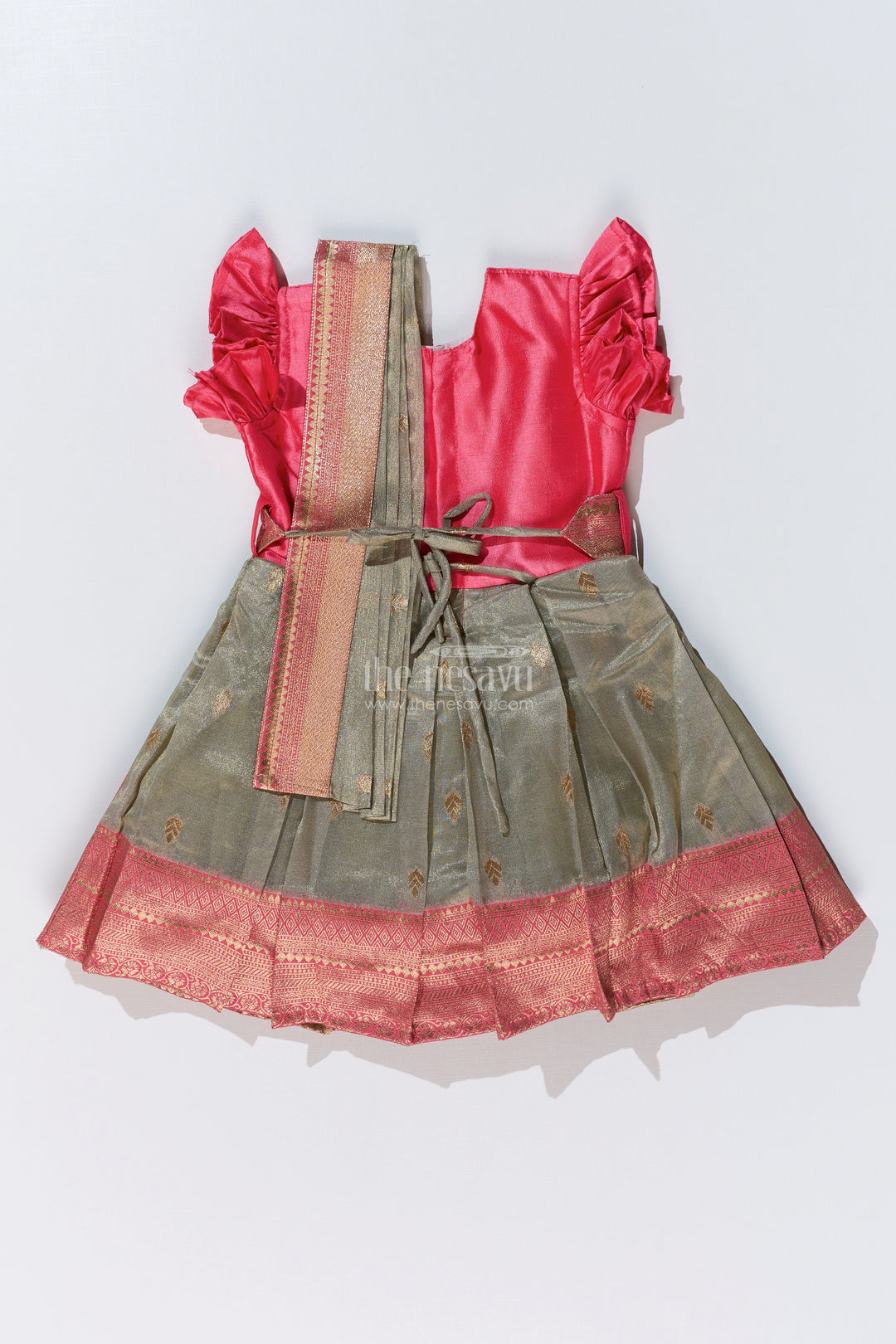 The Nesavu Silk Party Frock Girls Silk Blend Party Dress with Traditional Zari Border and Elegant Embroidery Nesavu Nesavu Girls Silk Blend Party Dress Zari Border Elegant Embroidery