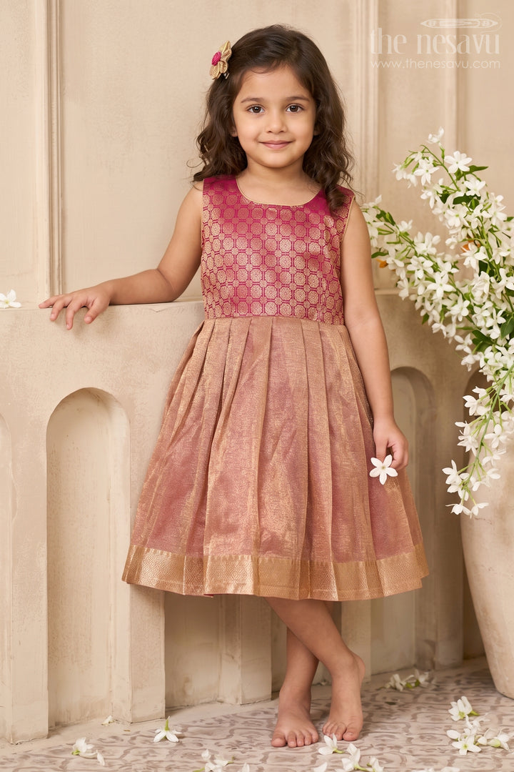 The Nesavu Silk Frock Girls Silk Frock for Birthday Parties and Festive Photoshoots Nesavu 22 (4Y) / Red / Semi Banarasi SF1216A-22 Nesavu Girls Semi Banaras Silk Frock With Elegant Bodice For Birthdays And Celebrations