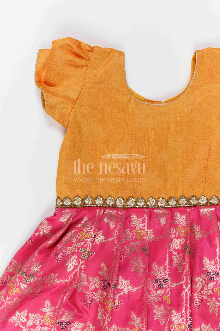 The Nesavu Silk Frock Girls Silk Frock for Festive Weddings and Birthday Parties Nesavu Nesavu Girls Silk Frock With Banarasi Skirt For Weddings And Festive Birthday Celebrations