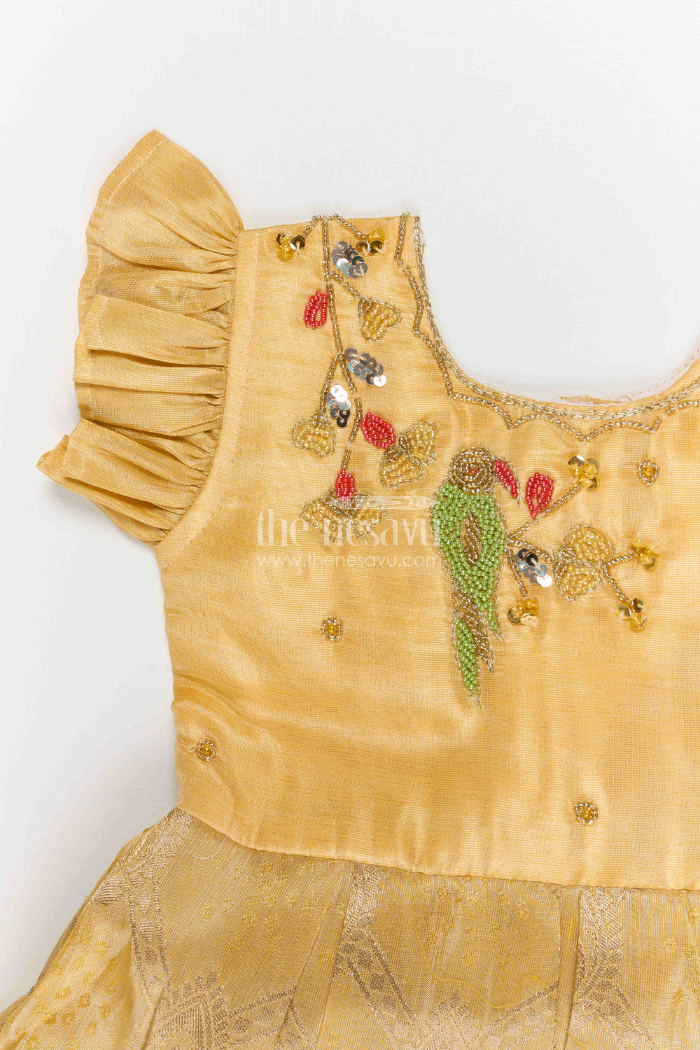 The Nesavu Silk Frock Girls Silk Frock for Festive Weddings and Special Occasions Nesavu Nesavu girls blend silk frock with tissue skirt for weddings and festive occasions