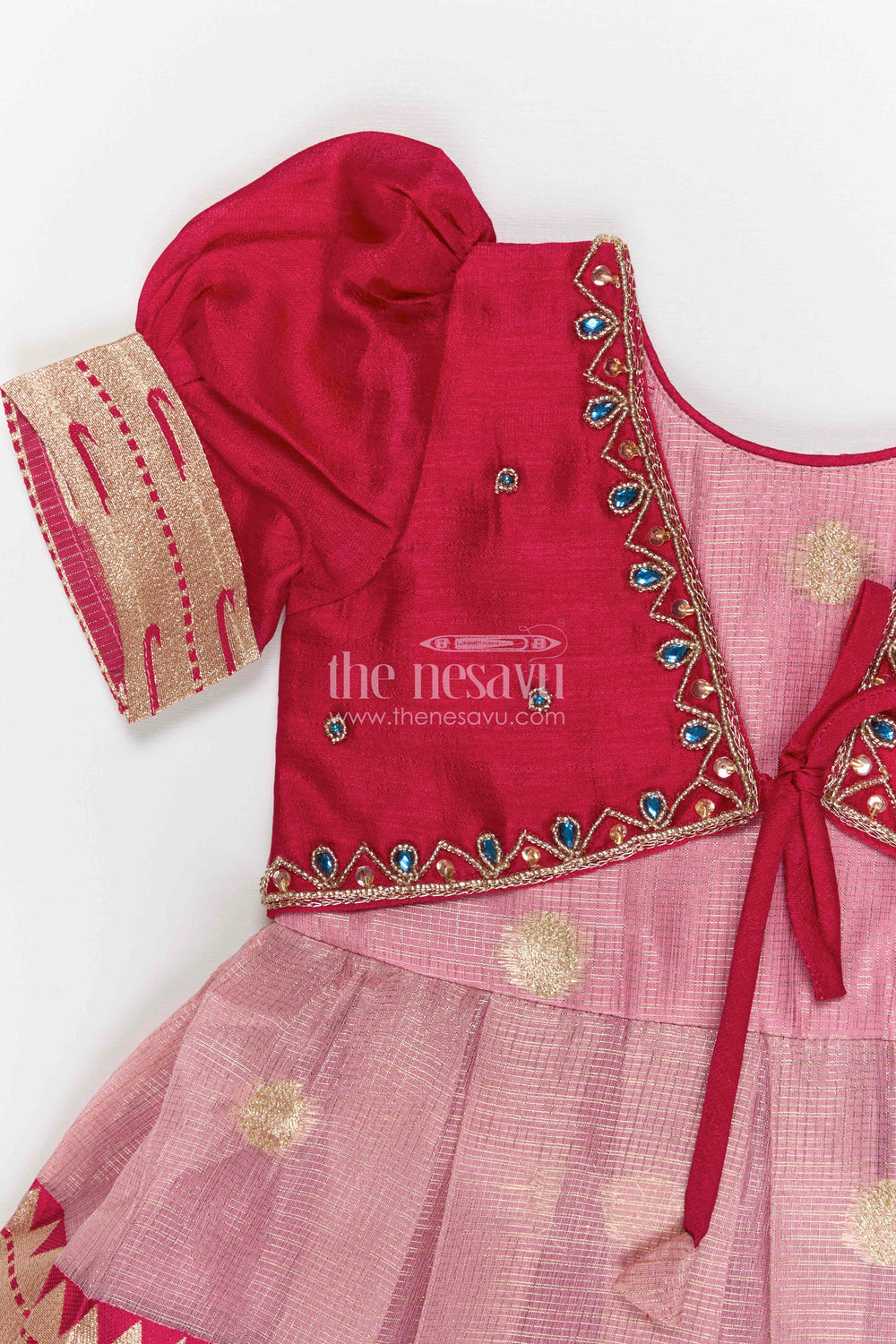 The Nesavu Silk Frock Girls Silk Frock for Festive Weddings and Traditional Functions Nesavu Nesavu girls blend silk frock with tissue skirt for weddings and festive occasions