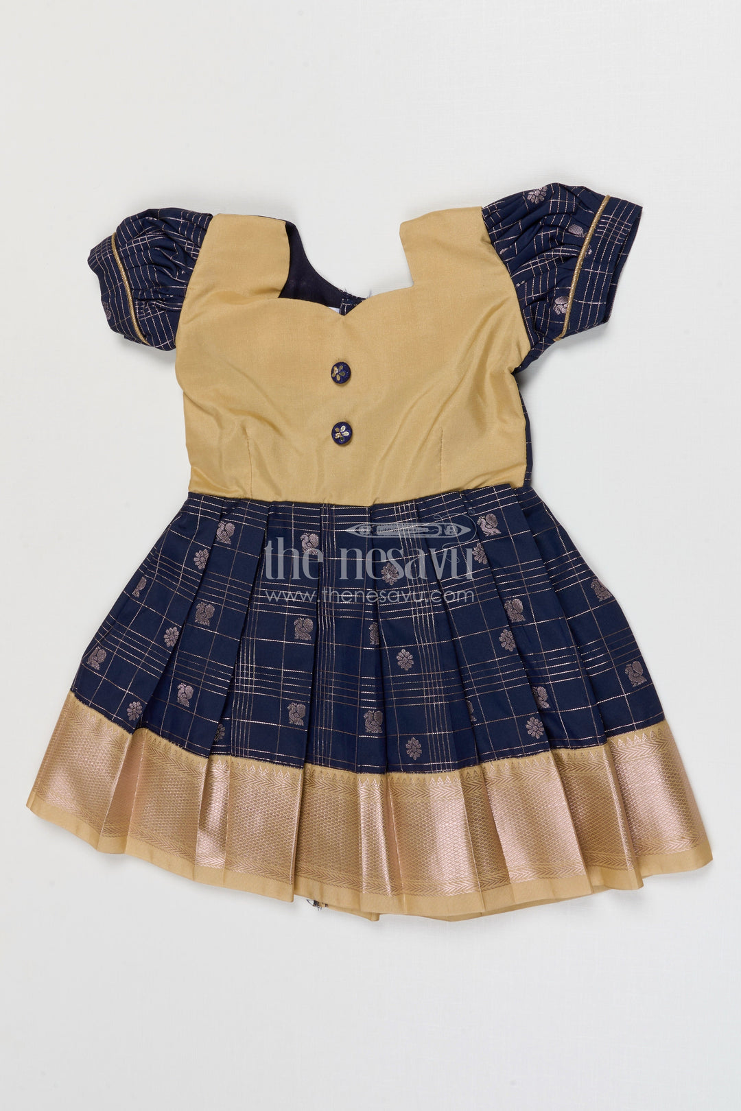 The Nesavu Girls Kanchi Silk Frock Girls Silk Frock for Naming Ceremony and Festive Occasions Nesavu 16 (1Y) / Black / Kanchi Silk SF837AE-16 Nesavu Girls Semi Kanchivaram Silk Frock For Naming Ceremony And Festive Celebrations