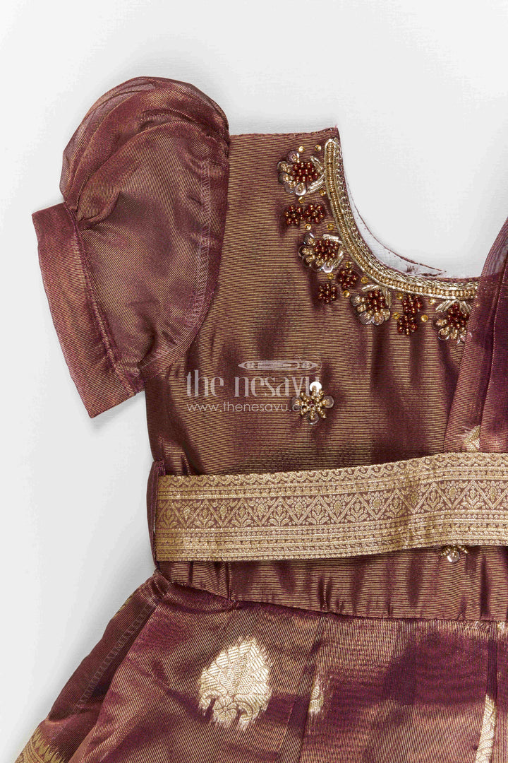 The Nesavu Silk Frock Girls Silk Frock for Traditional Functions and Family Celebrations Nesavu Nesavu girls blend silk frock with tissue border for festive occasions