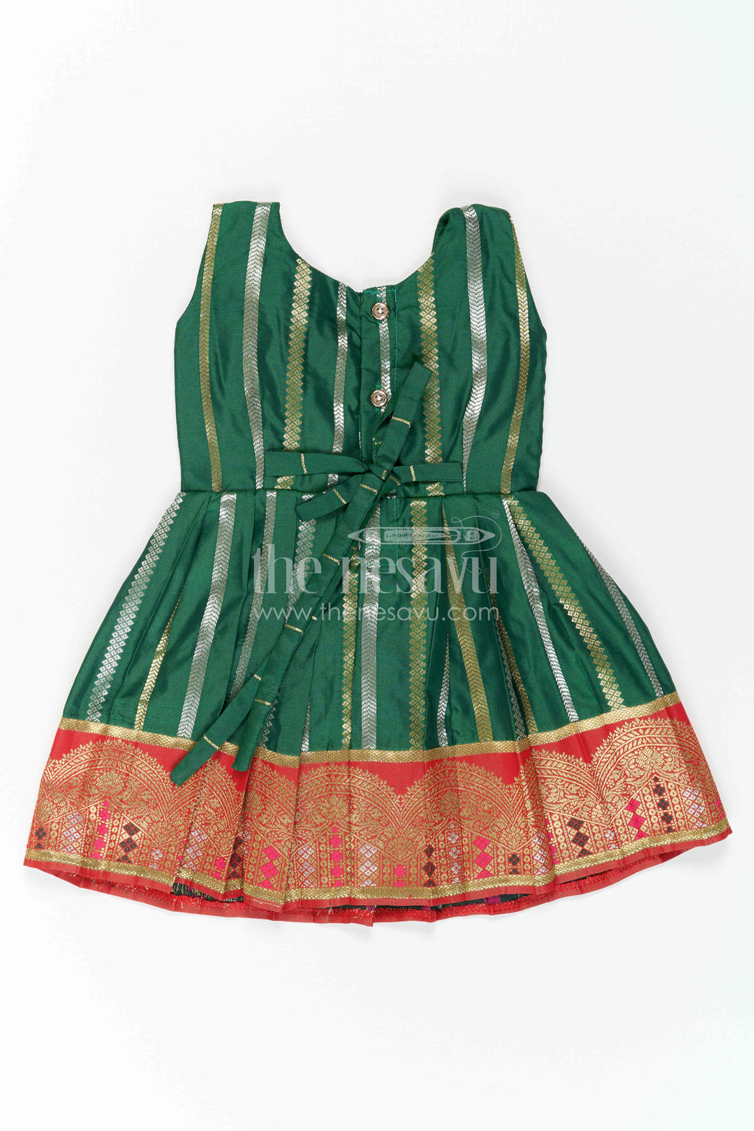 The Nesavu Girls Kanchi Silk Frock Girls Silk Frock for Wedding Receptions and Festive Occasions Nesavu Nesavu Girls Semi Kanchivaram Silk Frock With Grand Border For Weddings And Festive Celebrations