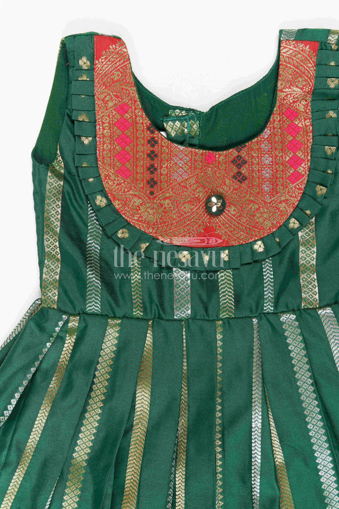 The Nesavu Girls Kanchi Silk Frock Girls Silk Frock for Wedding Receptions and Festive Occasions Nesavu Nesavu Girls Semi Kanchivaram Silk Frock With Grand Border For Weddings And Festive Celebrations