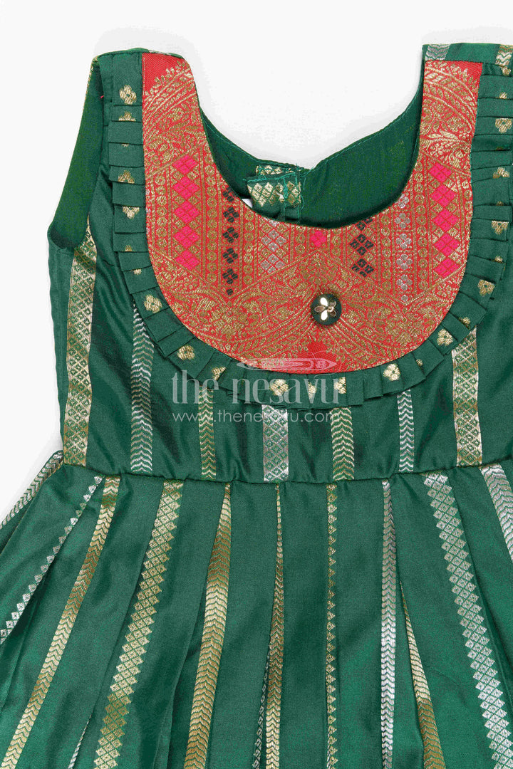 The Nesavu Girls Kanchi Silk Frock Girls Silk Frock for Wedding Receptions and Festive Occasions Nesavu Nesavu Girls Semi Kanchivaram Silk Frock With Grand Border For Weddings And Festive Celebrations
