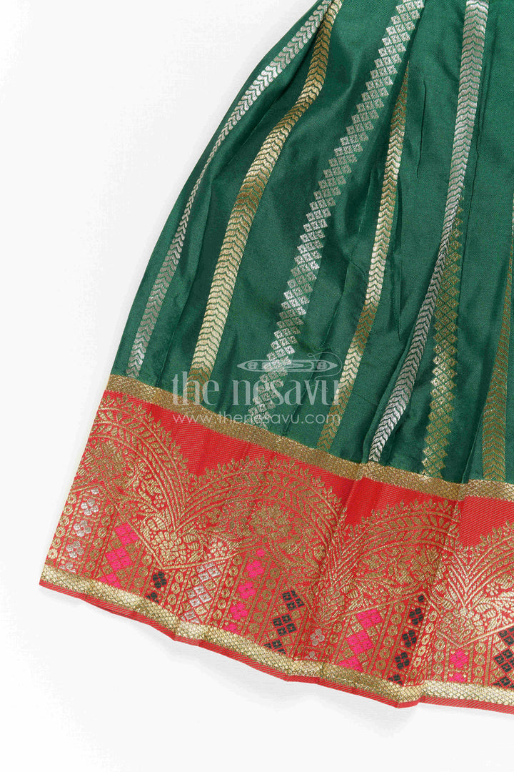 The Nesavu Girls Kanchi Silk Frock Girls Silk Frock for Wedding Receptions and Festive Occasions Nesavu Nesavu Girls Semi Kanchivaram Silk Frock With Grand Border For Weddings And Festive Celebrations