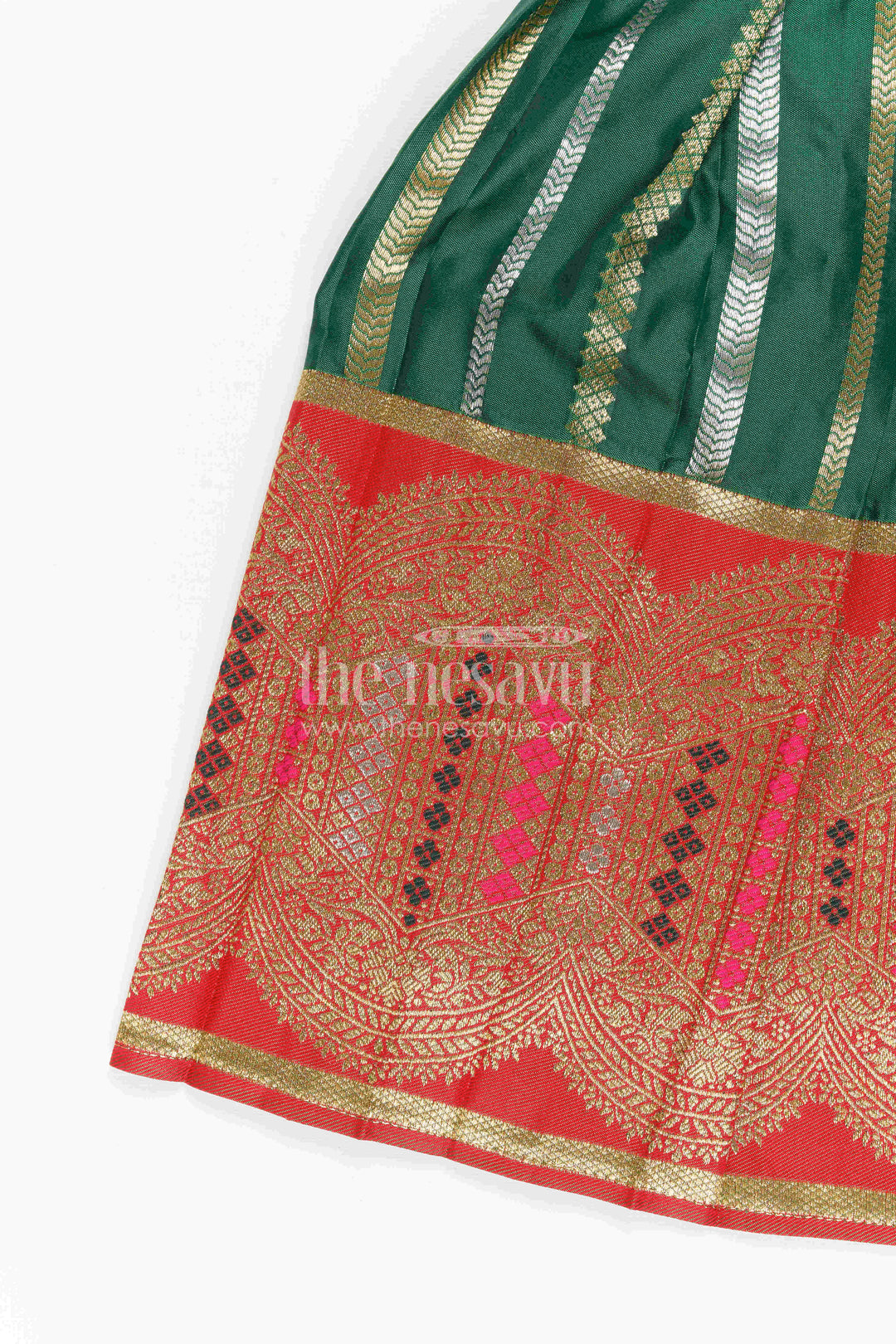 The Nesavu Girls Kanchi Silk Frock Girls Silk Frock for Wedding Receptions and Festive Occasions Nesavu Nesavu Girls Semi Kanchivaram Silk Frock With Grand Border For Weddings And Festive Celebrations