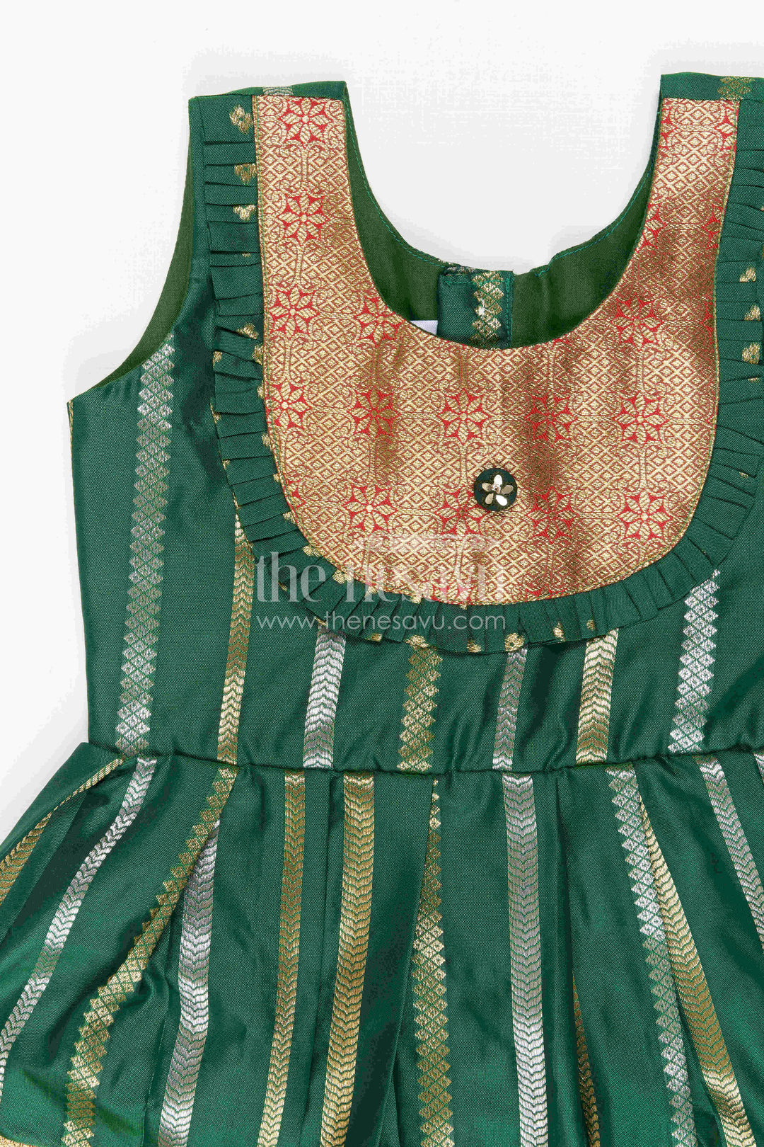 The Nesavu Girls Kanchi Silk Frock Girls Silk Frock for Wedding Receptions and Festive Occasions Nesavu Nesavu Girls Semi Kanchivaram Silk Frock With Grand Border For Weddings And Festive Celebrations