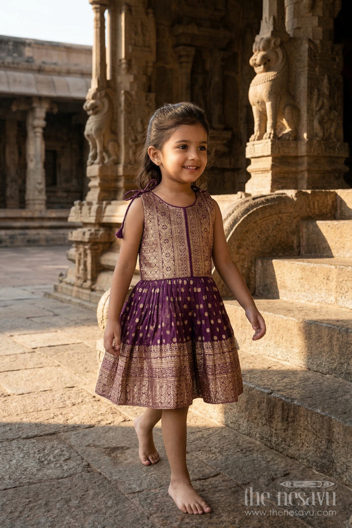 The Nesavu Silk Frock Girls Silk Frock for Weddings and Festive Occasions Nesavu 16 (1Y) / Purple / Silk Blend SF1132A-16 Nesavu girls blend silk frock with tissue skirt for weddings and festive wear