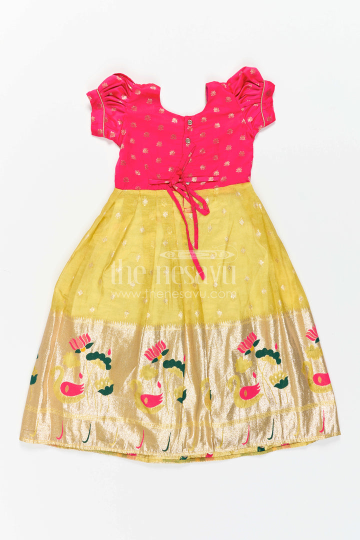 The Nesavu Girls Silk Gown Girls Silk Gown for Birthday Parties and Magical Celebration Moments Nesavu Nesavu Girls Semi Banaras Silk Gown With Butti Yoke For Birthdays And Festive Celebrations