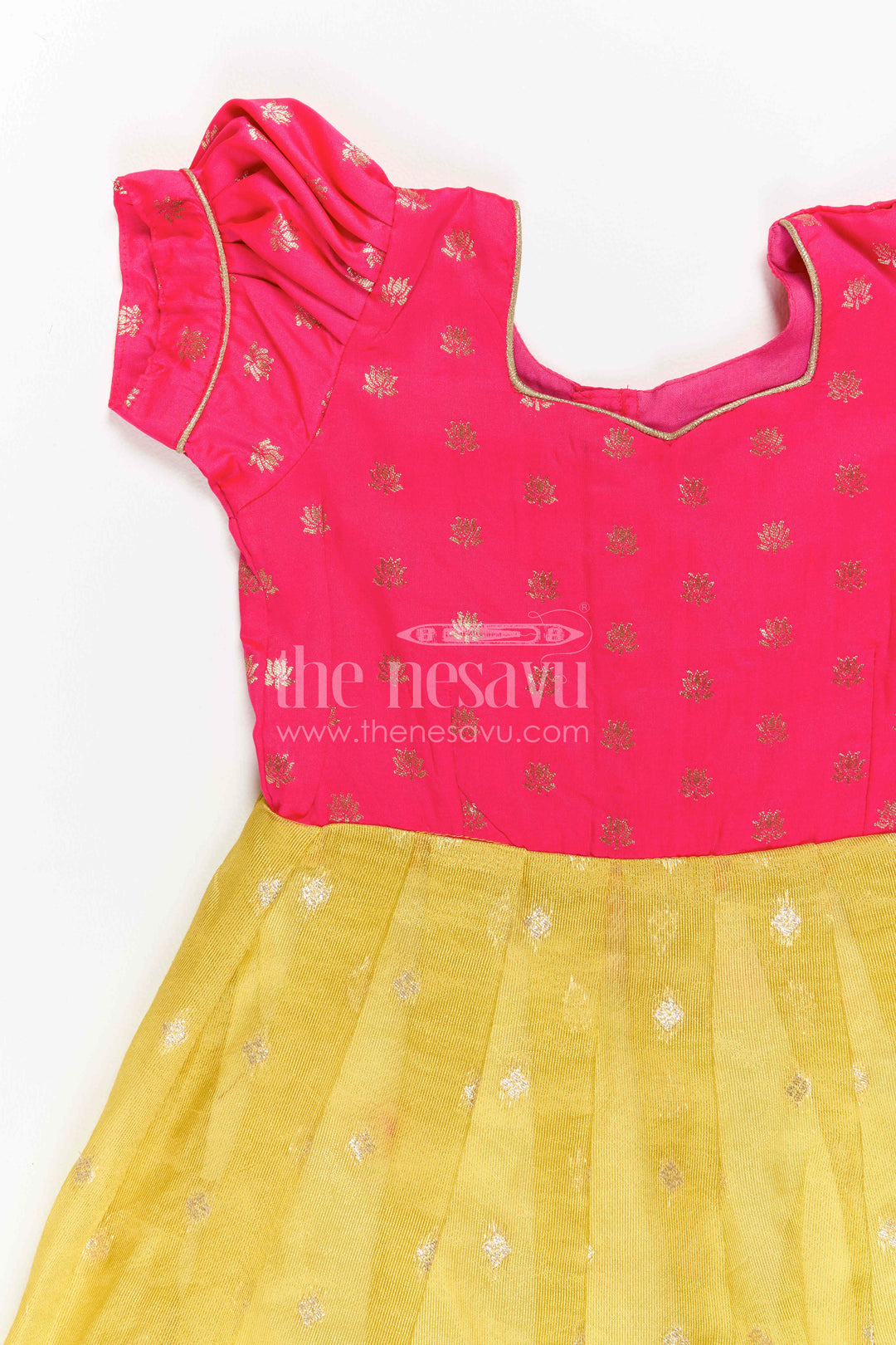 The Nesavu Girls Silk Gown Girls Silk Gown for Birthday Parties and Magical Celebration Moments Nesavu Nesavu Girls Semi Banaras Silk Gown With Butti Yoke For Birthdays And Festive Celebrations