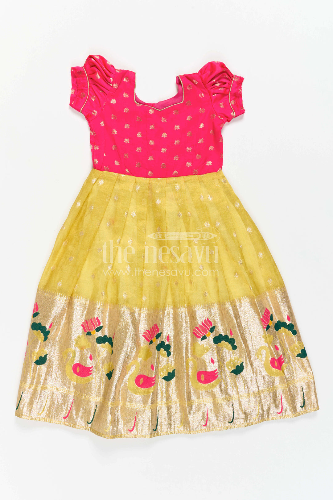 The Nesavu Girls Silk Gown Girls Silk Gown for Birthday Parties and Magical Celebration Moments Nesavu Nesavu Girls Semi Banaras Silk Gown With Butti Yoke For Birthdays And Festive Celebrations
