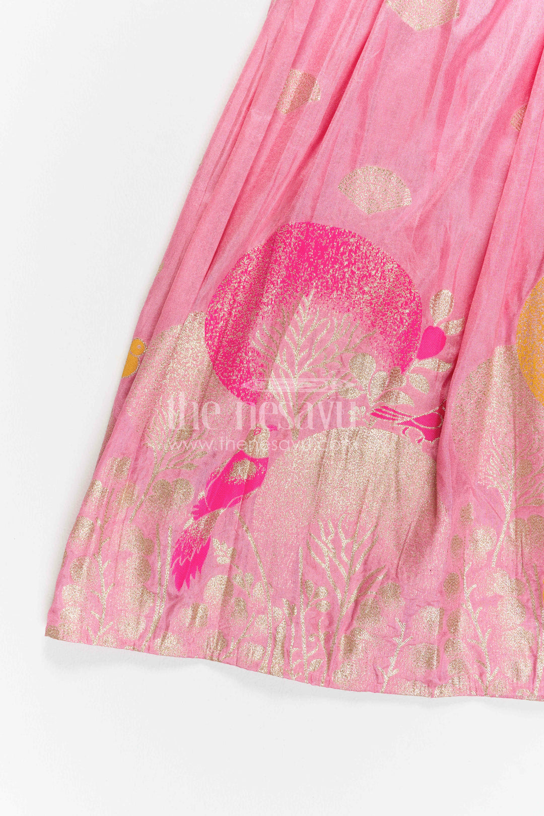 The Nesavu Girls Silk Gown Girls Silk Gown for Birthdays and Grand Celebration Moments Nesavu Nesavu Girls Semi Banaras Silk Gown With Tissue Yoke For Birthdays And Festive Celebrations