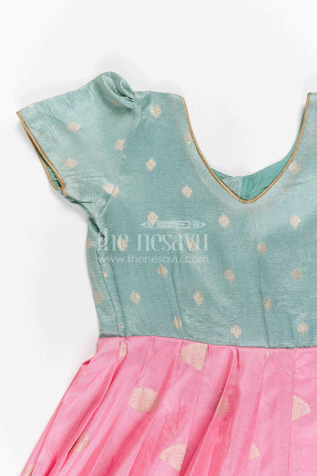 The Nesavu Girls Silk Gown Girls Silk Gown for Birthdays and Grand Celebration Moments Nesavu Nesavu Girls Semi Banaras Silk Gown With Tissue Yoke For Birthdays And Festive Celebrations