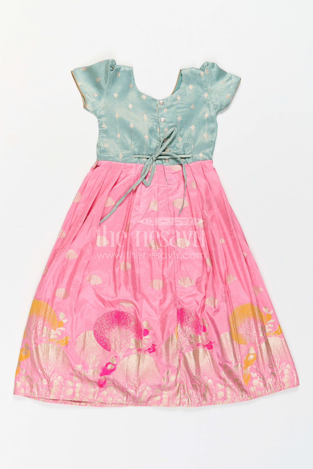 The Nesavu Girls Silk Gown Girls Silk Gown for Birthdays and Grand Celebration Moments Nesavu Nesavu Girls Semi Banaras Silk Gown With Tissue Yoke For Birthdays And Festive Celebrations