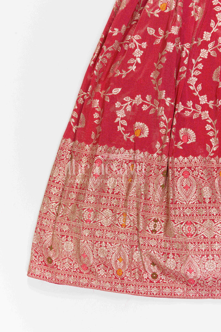 The Nesavu Girls Silk Gown Girls Silk Gown for Cultural Events and Grand Festive Occasions Nesavu Nesavu Girls Semi Banaras Silk Gown With Embroidered Yoke For Festive Celebrations