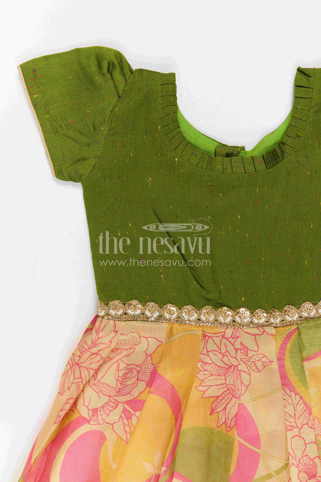The Nesavu Girls Silk Gown Girls Silk Gown for Festive Birthdays and Family Photo Celebrations Nesavu Nesavu Girls Semi Banaras Silk Gown With Digital Print For Birthdays And Festive Occasions